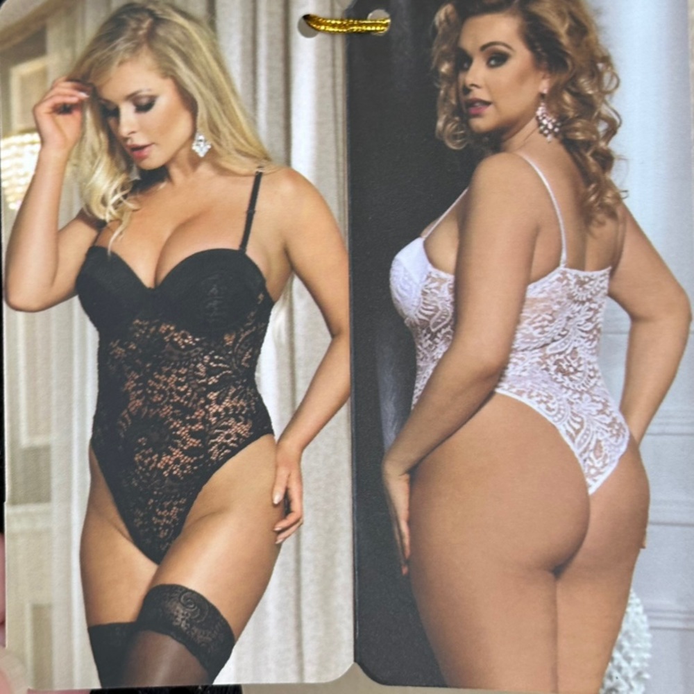 Black Lace One Piece Bodysuit Thong Lingerie 16-18 Goth Vamp Witchy Festival